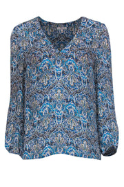 Current Boutique-Joie - Blue & Brown Paisley Printed Silk Blouse Sz M