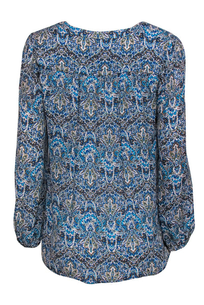 Current Boutique-Joie - Blue & Brown Paisley Printed Silk Blouse Sz M