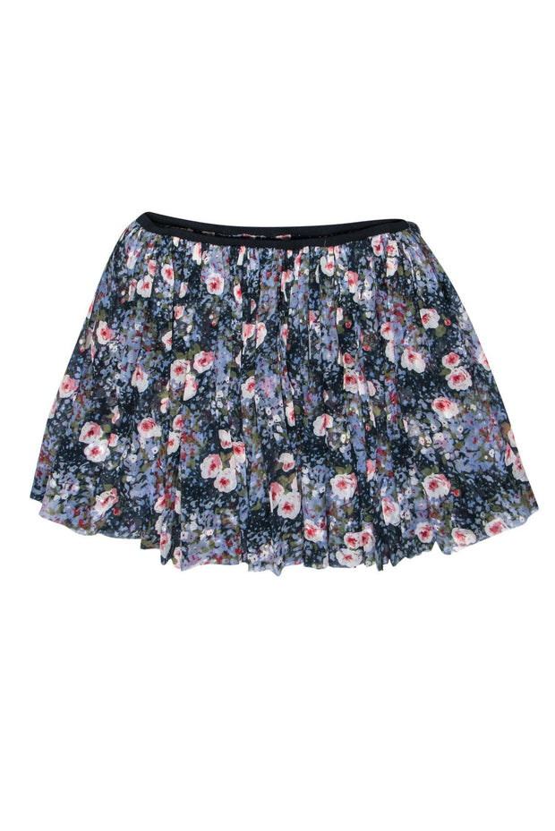 Current Boutique-Joie - Blue & Pink Floral Print Silk Miniskirt Sz S