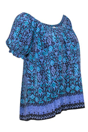 Current Boutique-Joie - Blue & Purple Printed Puff Sleeve Blouse Sz M