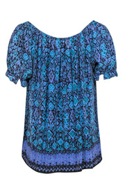 Current Boutique-Joie - Blue & Purple Printed Puff Sleeve Blouse Sz M