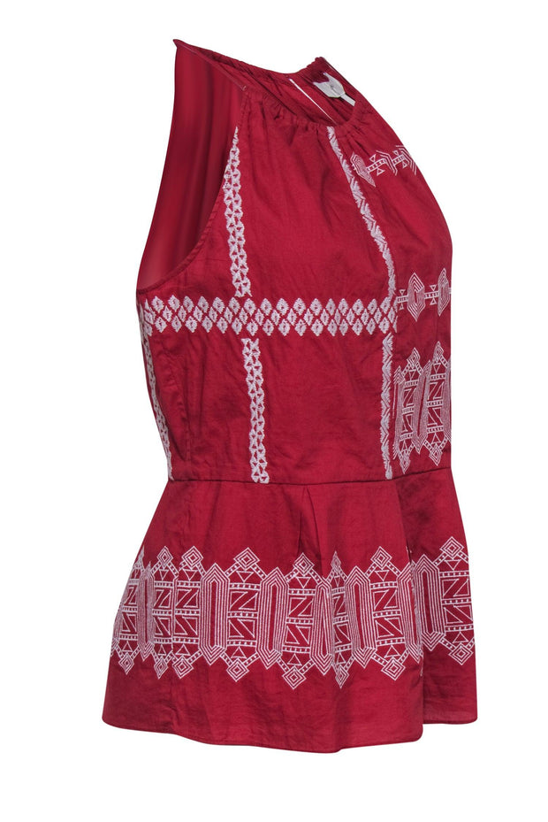 Current Boutique-Joie - Brick Red Cotton Embroidered Tank Sz 10