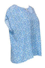 Current Boutique-Joie - Bright Blue & White Printed Silk Short Sleeve Blouse Sz M