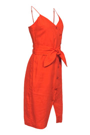 Current Boutique-Joie - Bright Orange Sleeveless Button-Up Linen Midi Dress Sz XS