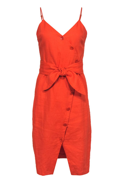 Current Boutique-Joie - Bright Orange Sleeveless Button-Up Linen Midi Dress Sz XS