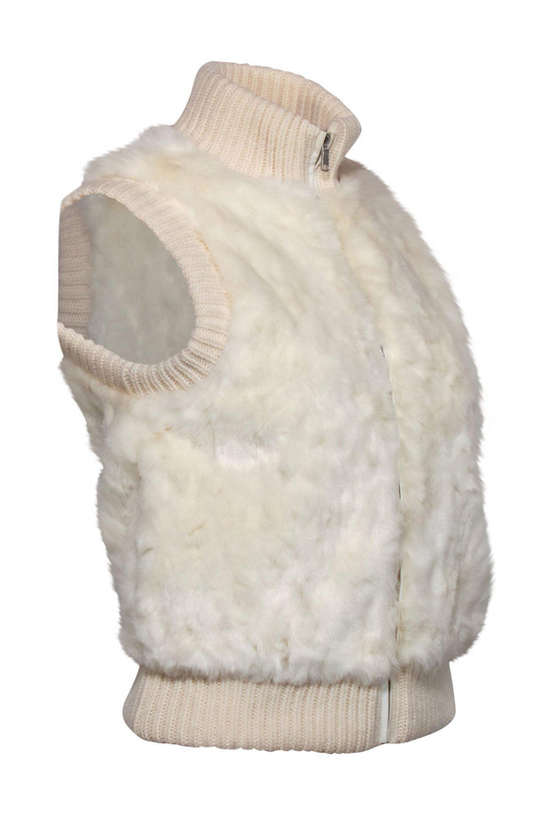 Current Boutique-Joie - Cream Faux Fur Zip-Up Vest w/ Ribbed Trim Sz XS