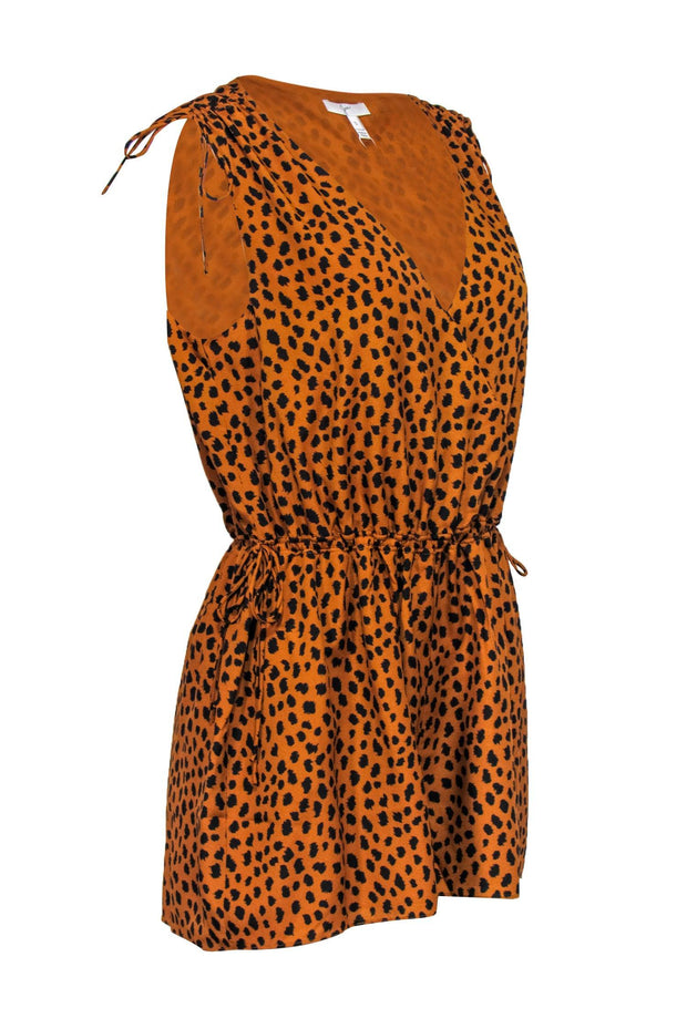 Current Boutique-Joie - Dark Orange & Black Leopard Print Sleeveless Romper Sz S