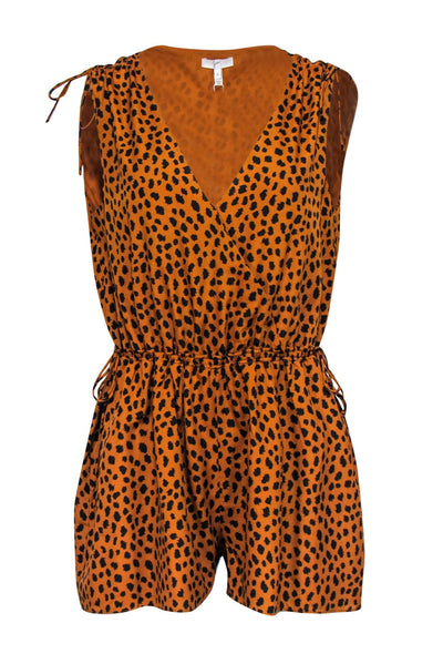 Current Boutique-Joie - Dark Orange & Black Leopard Print Sleeveless Romper Sz S