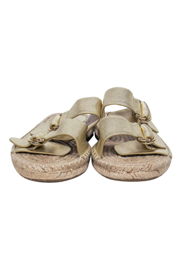 Current Boutique-Joie - Gold Buckled Slide Espadrille Sandals Sz 8