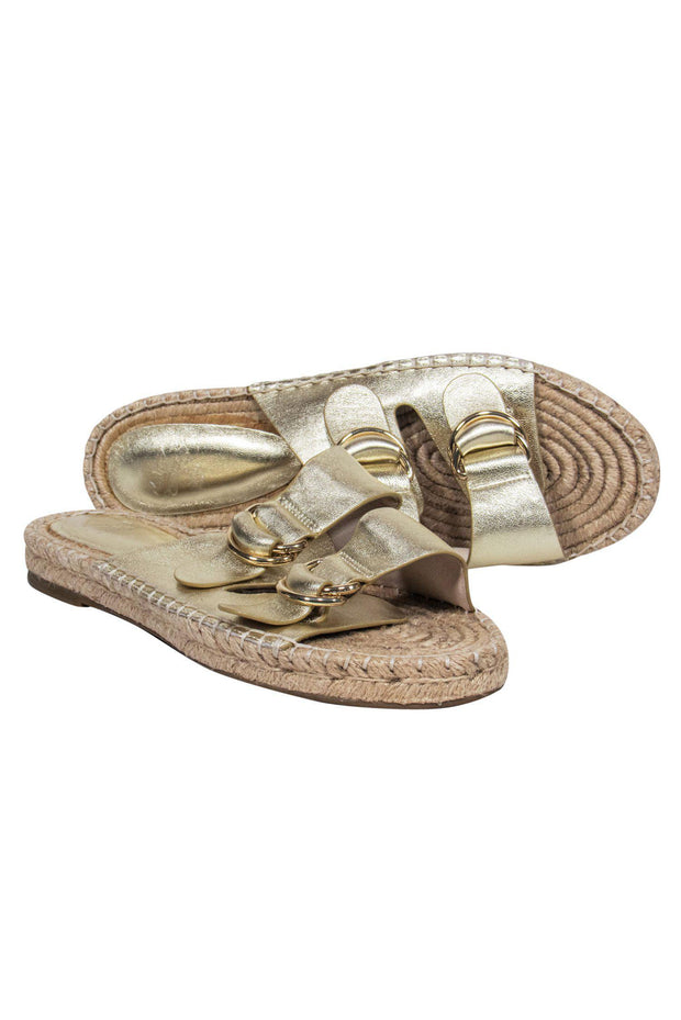 Current Boutique-Joie - Gold Buckled Slide Espadrille Sandals Sz 8