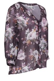 Current Boutique-Joie - Gray Sheer Floral Silk Blouse Sz XS