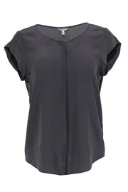 Current Boutique-Joie - Gray Short Sleeved Silk Button-Front Top Sz S