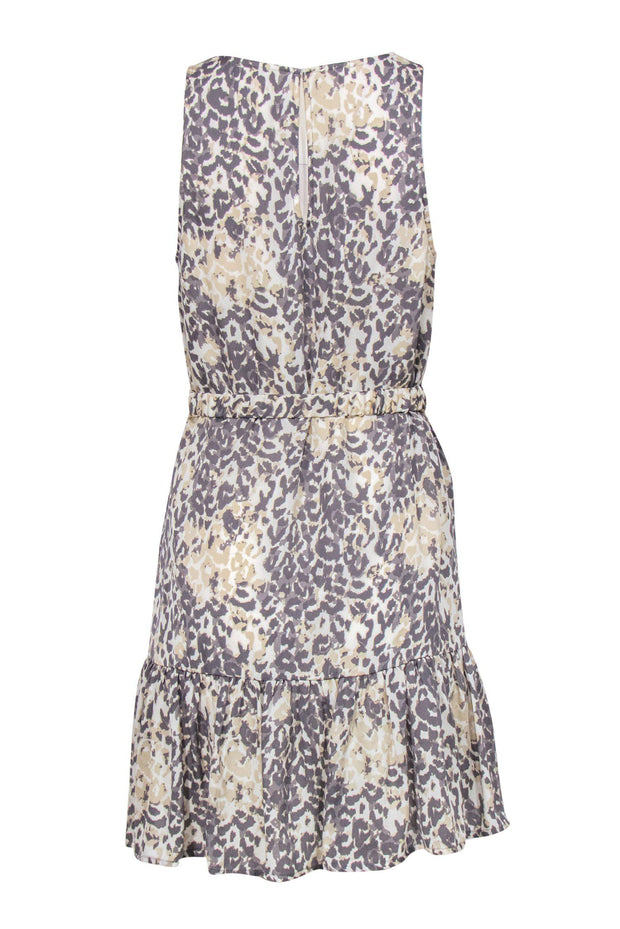 Current Boutique-Joie - Grey & Beige Leopard Print Silk Shift Dress w/ Belt Sz S