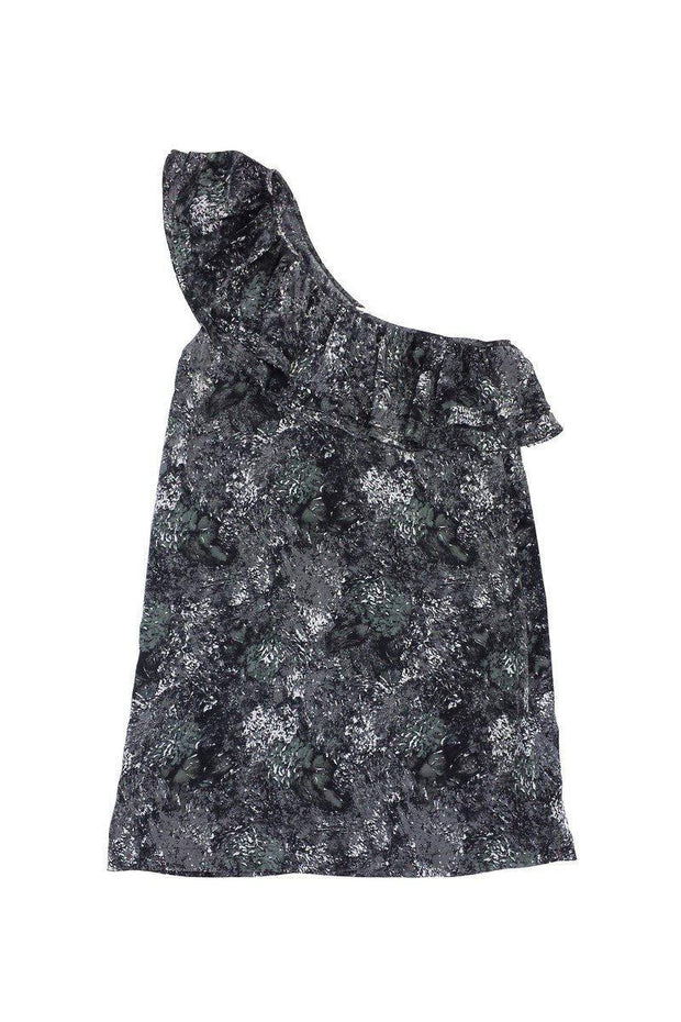 Current Boutique-Joie - Grey & Cream Print Silk Ruffle Dress Sz XS