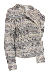 Current Boutique-Joie - Grey, Cream & White Tweed Jacket w/ Fringe Trim Sz XS
