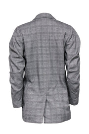 Current Boutique-Joie - Grey Houndstooth Plaid Double Breasted Blazer w/ Ruched Sleeves Sz 0
