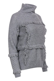 Current Boutique-Joie - Grey Textured Turtleneck Sweater w/ Fringe Sz M