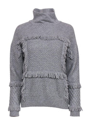 Current Boutique-Joie - Grey Textured Turtleneck Sweater w/ Fringe Sz M