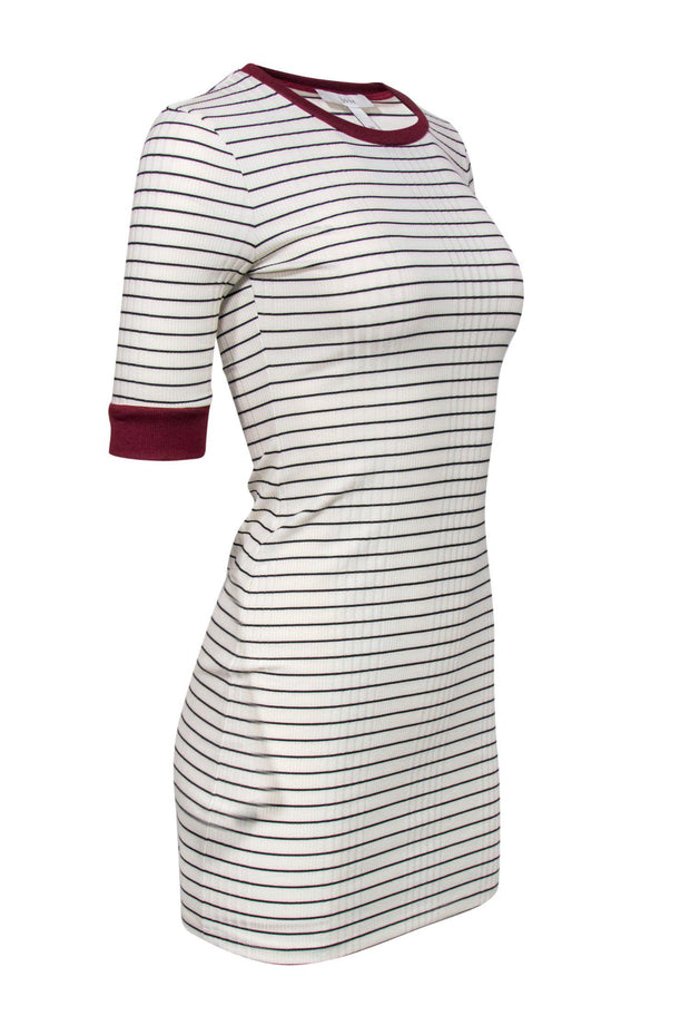 Current Boutique-Joie - Ivory & Black Striped Bodycon Dress w/ Burgundy Trim Sz XS
