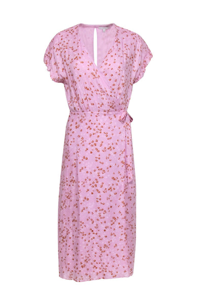 Current Boutique-Joie - Lavender Floral Print Short Sleeve Midi Wrap Dress Sz S