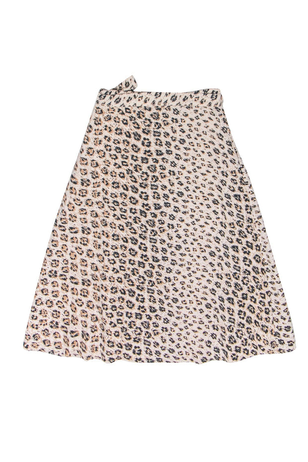 Current Boutique-Joie - Leopard Linen Wrap A-Line Midi Skirt w/ Pockets Sz 10