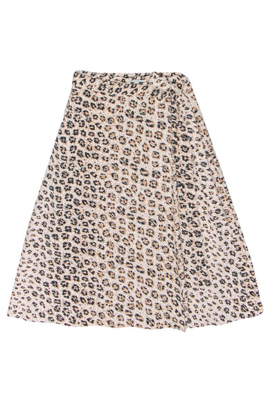 Current Boutique-Joie - Leopard Linen Wrap A-Line Midi Skirt w/ Pockets Sz 10