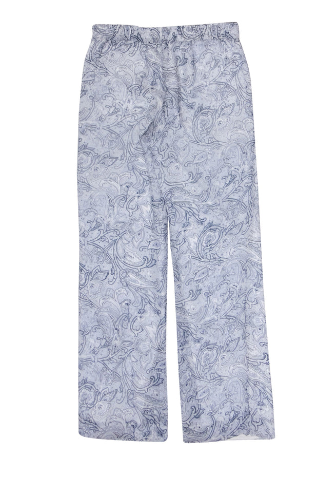 Current Boutique-Joie - Light Blue Paisley Print Wide Leg Silk Pants Sz M