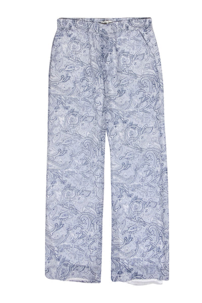 Current Boutique-Joie - Light Blue Paisley Print Wide Leg Silk Pants Sz M