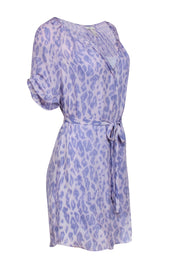 Current Boutique-Joie - Lilac Leopard Print Short Sleeve Belted Shirtdress Sz S