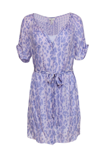 Current Boutique-Joie - Lilac Leopard Print Short Sleeve Belted Shirtdress Sz S