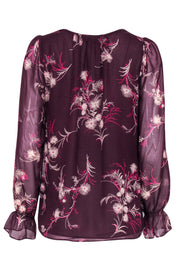 Current Boutique-Joie - Maroon & Purple Floral Print Silk Blouse Sz M