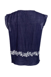 Current Boutique-Joie - Navy Cotton Embroidered Short Sleeve Top Sz S