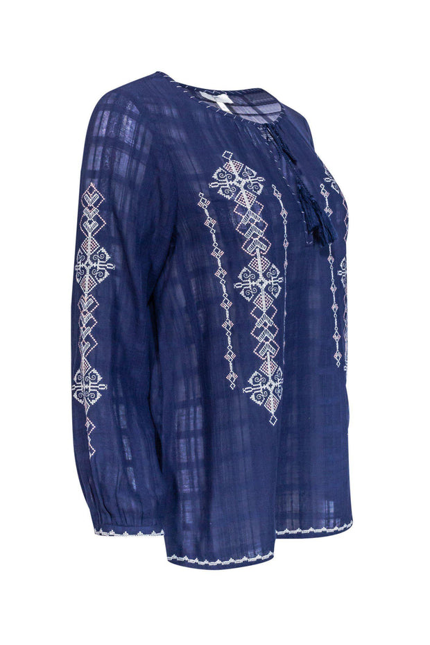 Current Boutique-Joie - Navy Cotton Embroidered Top Sz S