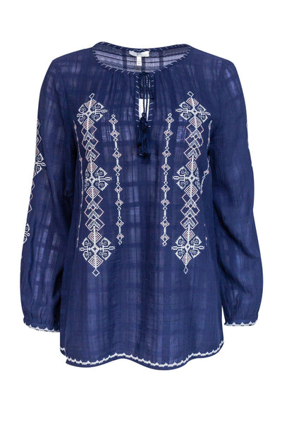 Current Boutique-Joie - Navy Cotton Embroidered Top Sz S