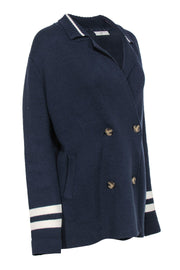 Current Boutique-Joie - Navy Double Breasted Button-Up Knit Cardigan w/ Striped Trim Sz M