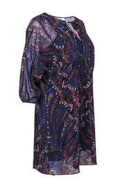 Current Boutique-Joie - Navy Paisley Print Silk Peasant Dress w/ Slip Sz XS