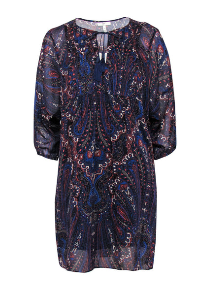 Current Boutique-Joie - Navy Paisley Print Silk Peasant Dress w/ Slip Sz XS