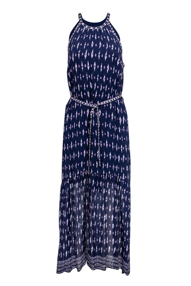 Current Boutique-Joie - Navy Patterned Maxi Dress w/ Tie Belt Sz M