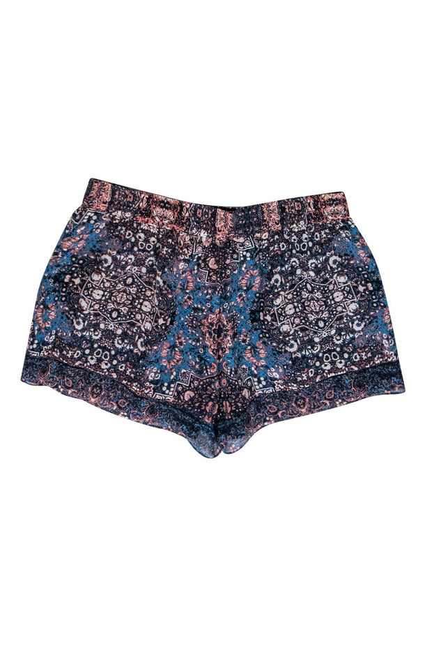 Current Boutique-Joie - Navy & Pink Printed Shorts w/ Tassels Sz S