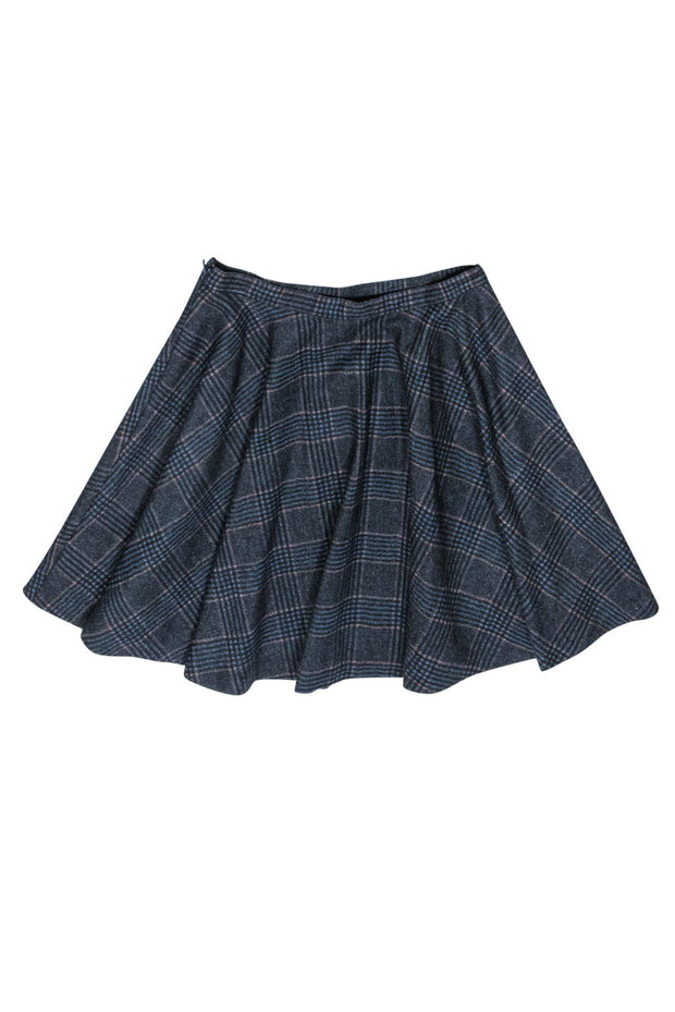 Current Boutique-Joie - Navy Plaid Wool Blend Skater Skirt Sz M