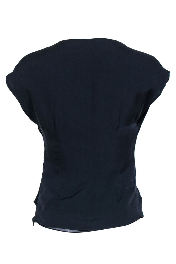 Current Boutique-Joie - Navy Silk Twisted Waist Short Sleeve Blouse Sz XS