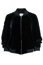 Current Boutique-Joie - Navy Velvet Zip-Up Bomber Jacket Sz L