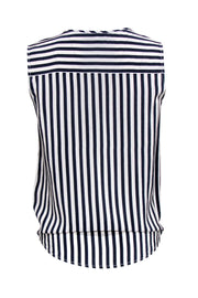 Current Boutique-Joie - Navy & White Striped Button-Up Silk Tank w/ Tie Sz XS