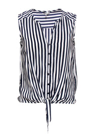 Current Boutique-Joie - Navy & White Striped Button-Up Silk Tank w/ Tie Sz XS