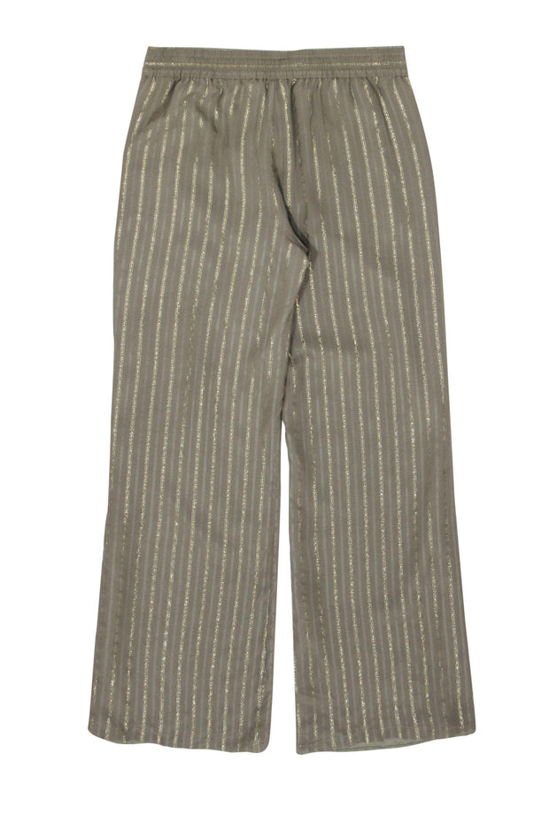 Current Boutique-Joie - Olive & Gold Striped Wide-Legged Drawstring Waist Pants Sz S