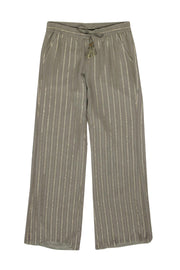 Current Boutique-Joie - Olive & Gold Striped Wide-Legged Drawstring Waist Pants Sz S