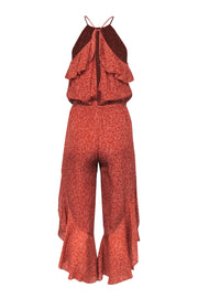 Current Boutique-Joie - Orange & Beige Leaf Print Flared Belted Jumpsuit Sz XS