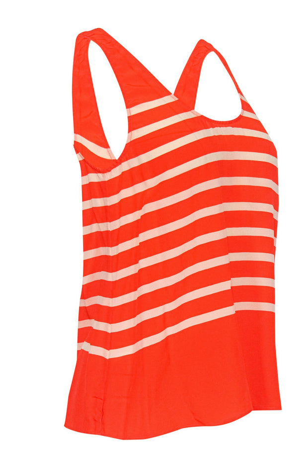 Current Boutique-Joie - Orange & Cream Striped Silk Tank Sz S