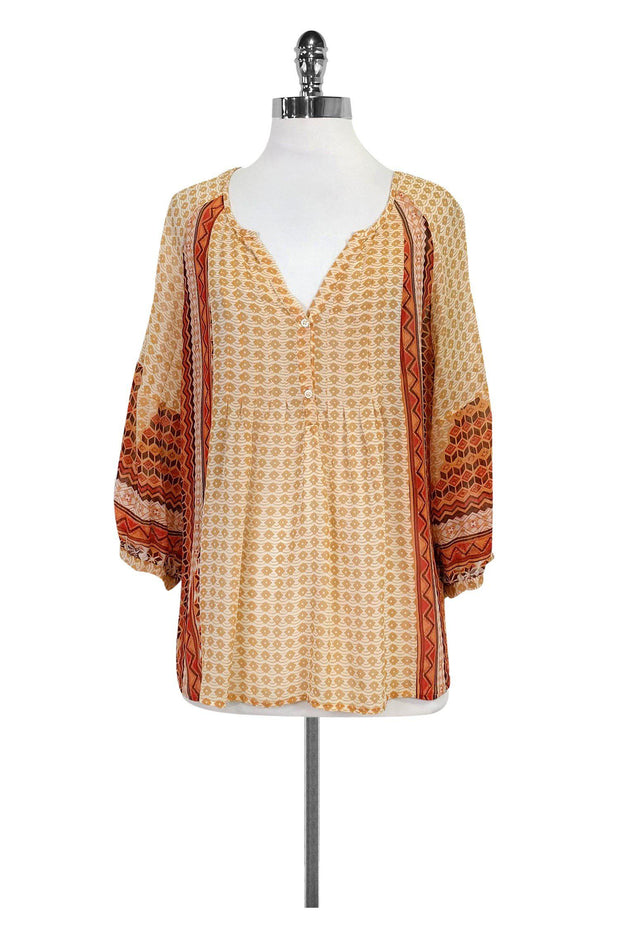 Current Boutique-Joie - Orange Printed Semi Sheer Top Sz M