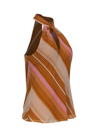 Current Boutique-Joie - Orange & White Striped Keyhole Sleeveless Top Sz S